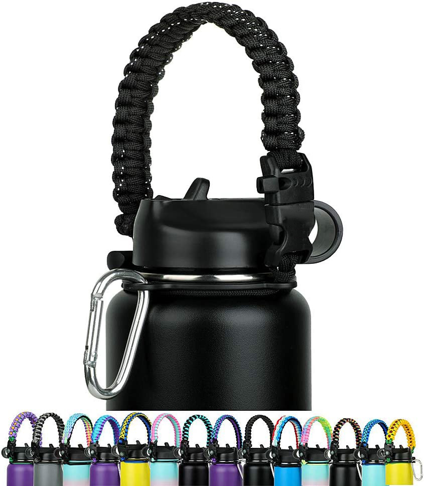 Colorful Paracord Handle New Style Cup Rope Aquaflask for hydro flask Accessories Fits 12oz to 64oz Wide Mouth Bottles Paracord Carrier Strap Cord with Safety Ring and Carabiner - Ideal Water Bottle Handle Strap. 