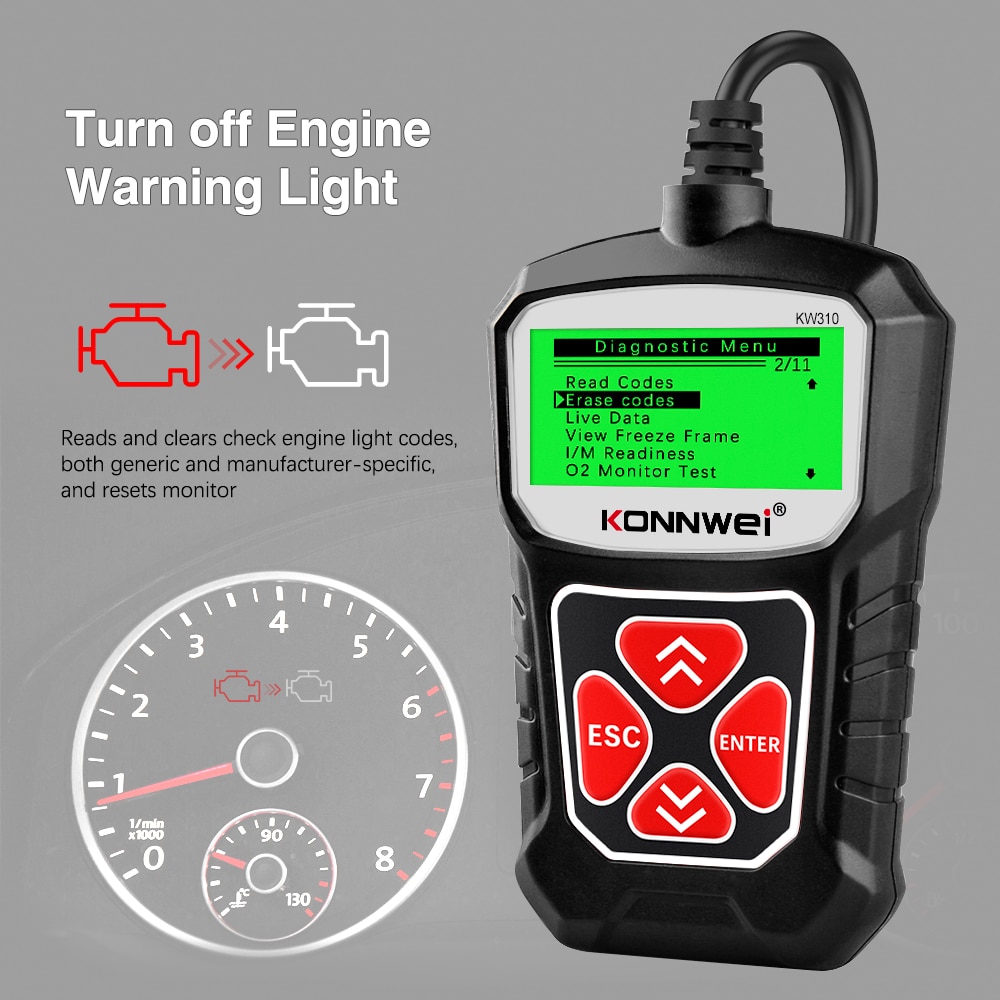 KONNWEI KW310 OBD2 Car Diagnostic Scan Tool Automotive ODB2 Code Reader with Russian OBD 2 Scanner Auto Tools PK ELM 327 V 1 5. 