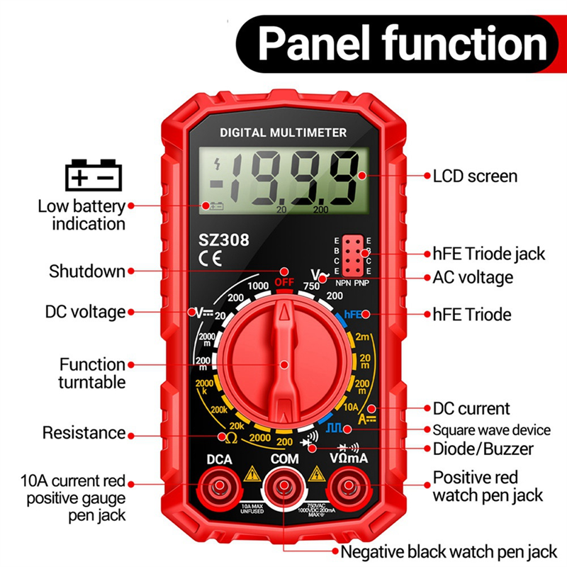 SZ308 Digital Multimeter Voltage Resistance Meter Current Meter, B. 