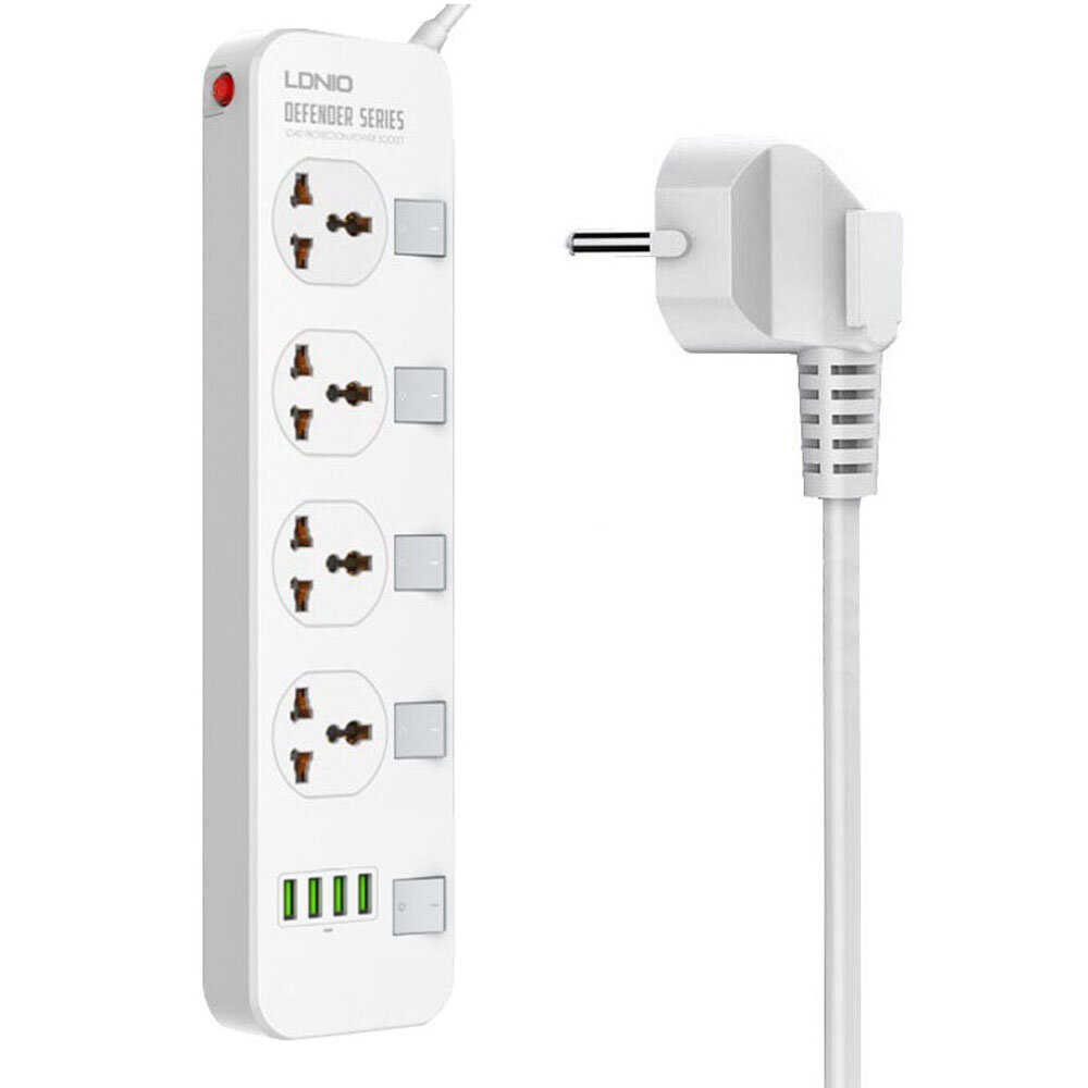 LDNIO SC4408 (ORG) Electrical Socket Smart Extension Multifunction Power Supply Strip Charger Adapter With 4 USB Port. 