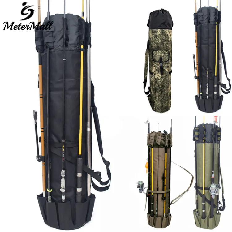MeterMall Fishing Pole Bag With Rod Holder Fishing Rod Bag Carrier Case 5  Poles Durable Travel Case Fishing Tackle Box Storage Bag