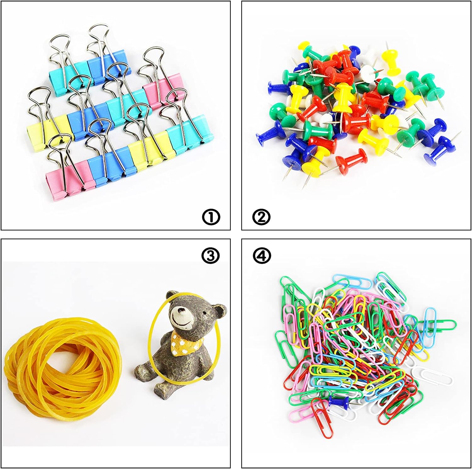 Office Stationery Set Map Push Pins  Paper Clips  Paper Binder Clips  Rubber Bands with Organized Box for. 