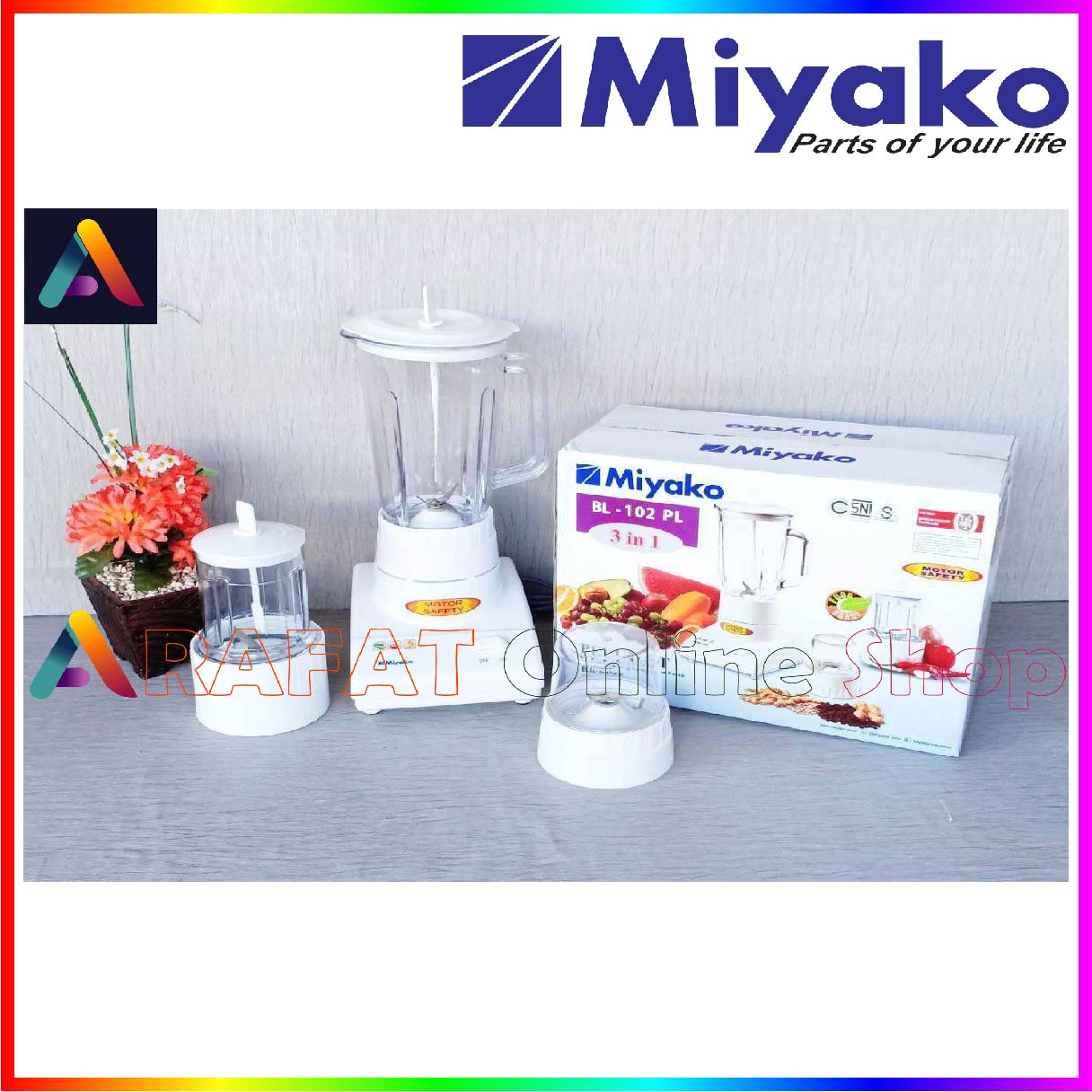Miyako 3 in 1 Blender with Dry & Wet Mill BL-102 PL-AP. 