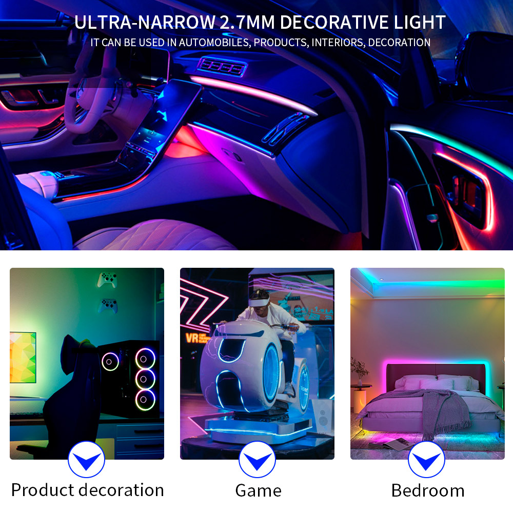 Ultra Narrow 2.7mm WS2812B LED Strip WS2812 2020 160Leds/m individually addressable Samrt RGBIC Light Tape DC5V/12V. 