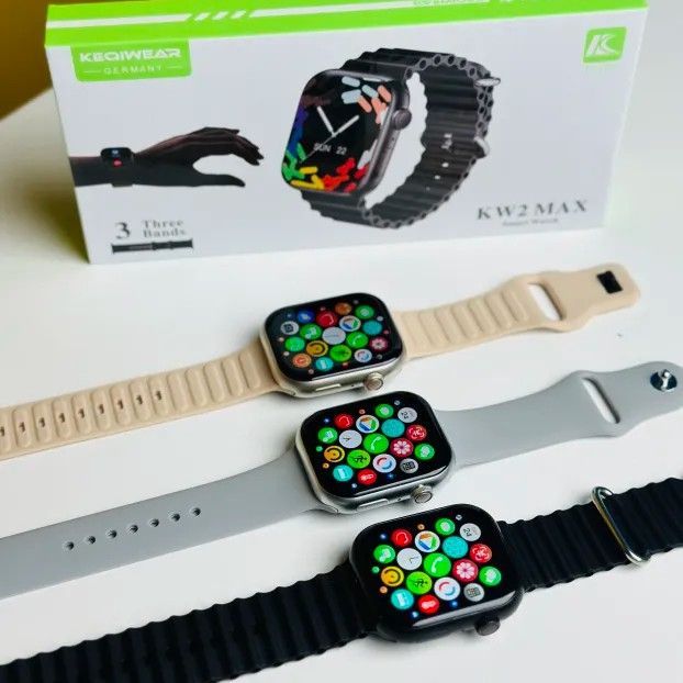 KEQIWEAR KW2 Max Curved Display Wireless Charging & Multi-Functional Three Straps / Bands Smartwatch. 