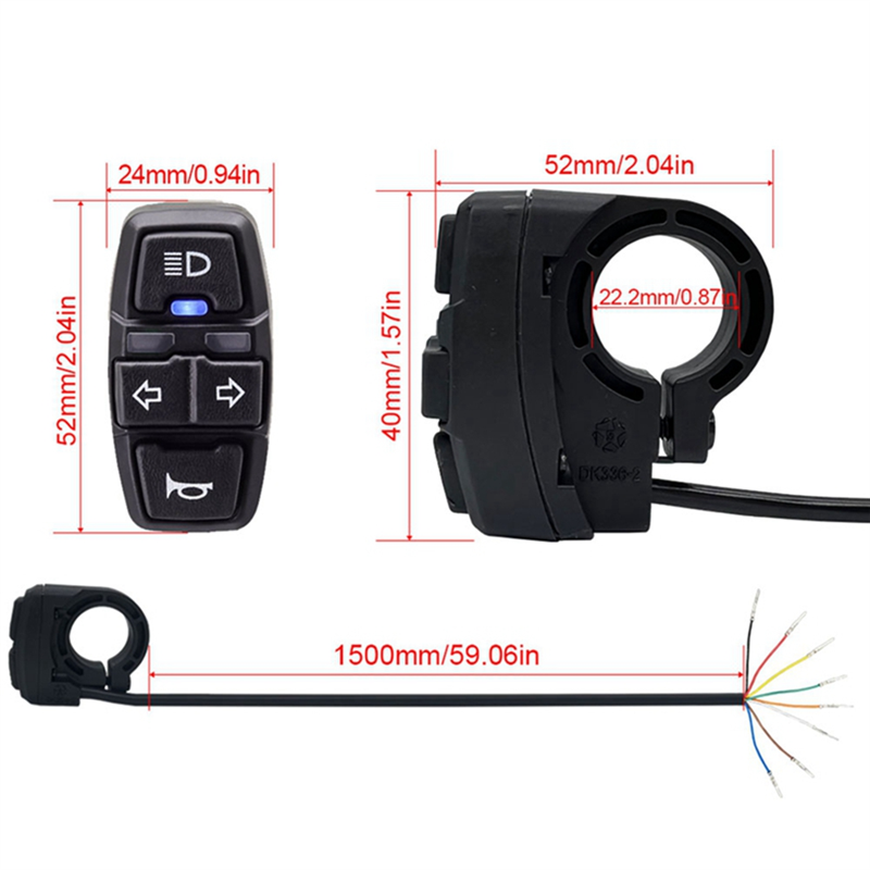 Bicycle Lithium Battery Modification Replacement DK336 Three-In-One Switch 36V48V Horn Headlight Turn Switch