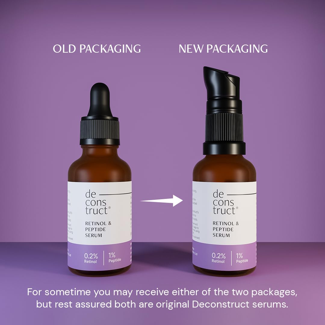 Deconstruct 0.2% Retinol Face Serum With 1% Peptide | Beginner Friendly | Anti Aging, Night Face Serum To Reduce Fine Lines & Wrinkles | For Men & Women | Beginner Friendly | 30 Ml. 