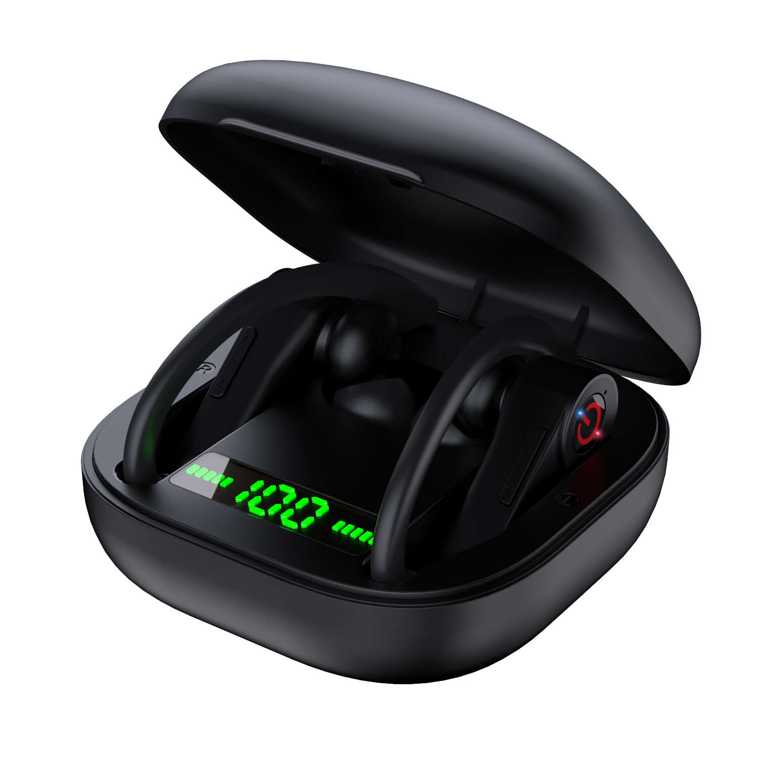 Q62-7 New TWS True Wireless Bluetooth Headphones with Large Capacity Digital Display Charging Case Ear Mounted Sports Earphones. 