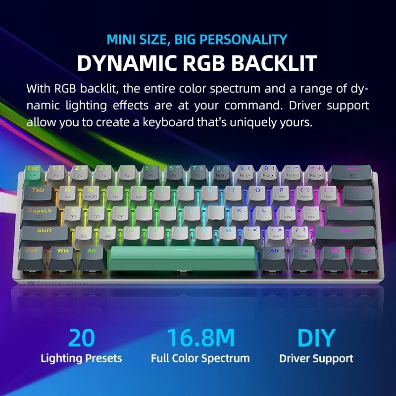 MACHENIKE K500-B61W Wireless Mechanical Keyboard 60% ANSI Layout Hot-swappable Tri-mode RGB Wireless Gaming Keyboard For Gamer. 