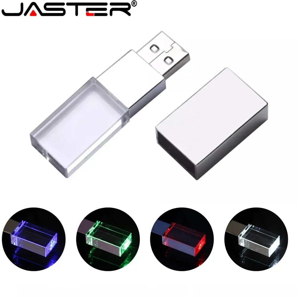 JASTER Crystal Pen Drive 128GB Free Custom Logo Memory Stick 64GB Will Emit Light USB Flash Drive 32GB Creative Pendrive 16GB