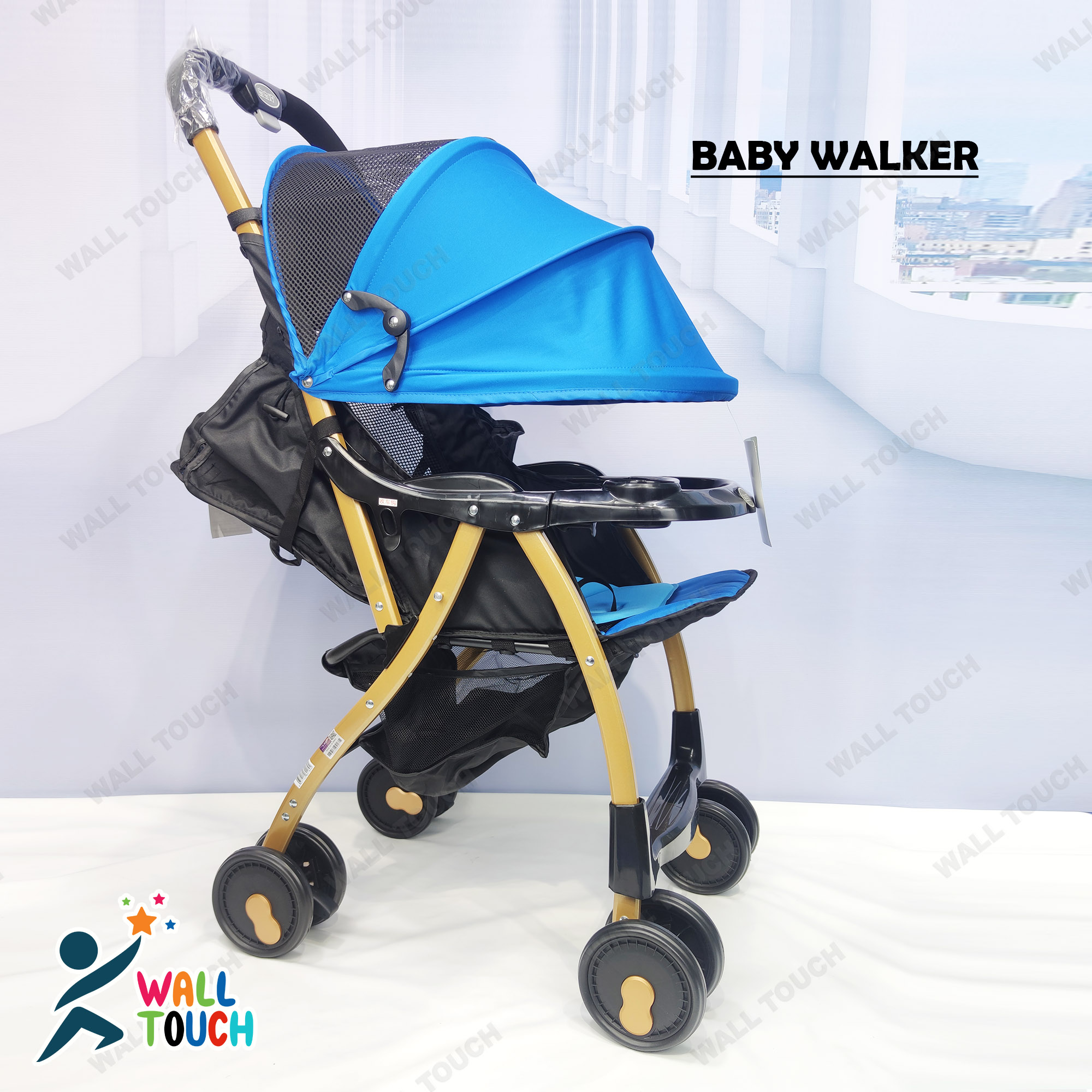 Lightweight Portable Baby Stroller Baby Trolley  Folding Pram for kids From Newborn to 3 Years With Back Rest, Food Tray & Wheel Lock. 
