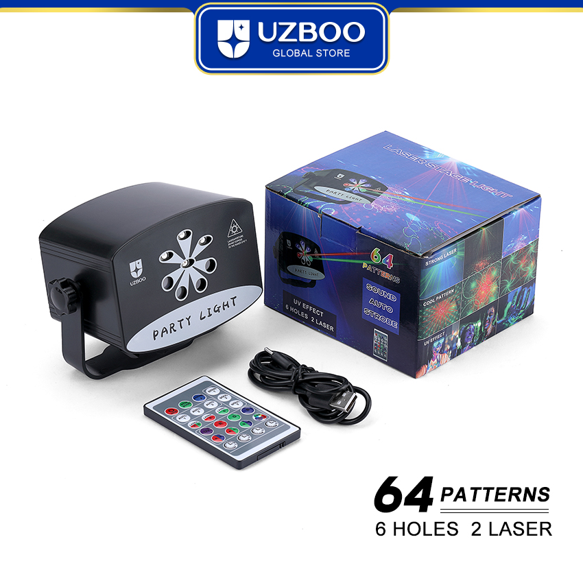 UZBOO 128/64 Pattern Laser Stage Lights DJ Disco Lamp Party Projector Lights Sound Activated Strobe Lights RGB Laser Projector For Birthday Wedding KTV Bar Concert USB Plug. 