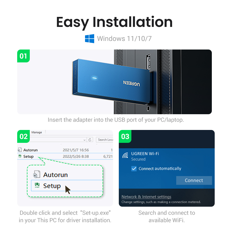 UGREEN WiFi Adapter AC650 AX1800 WiFi6/5 5G 2.4G USB WiFi Card Dongle for Desktop Laptop Wifi Antenna USB Ethernet Network Card. 