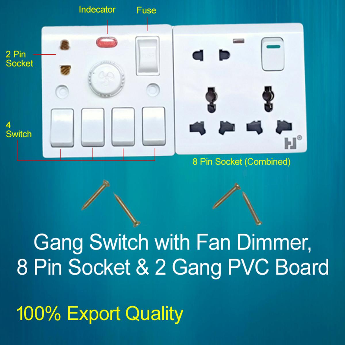 Gang Switch, Socket, Regulator With PVC Back Part Board Combo 3 In 1