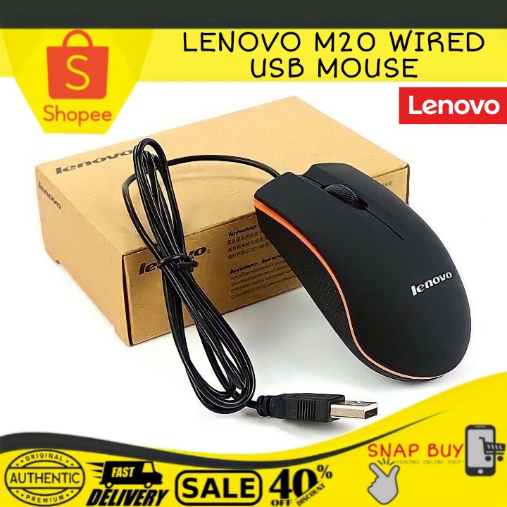 Lenovo M20 Wired USB Gaming Mouse Desktop Optical Mouse USB Wired Compatible with Windows & Mac