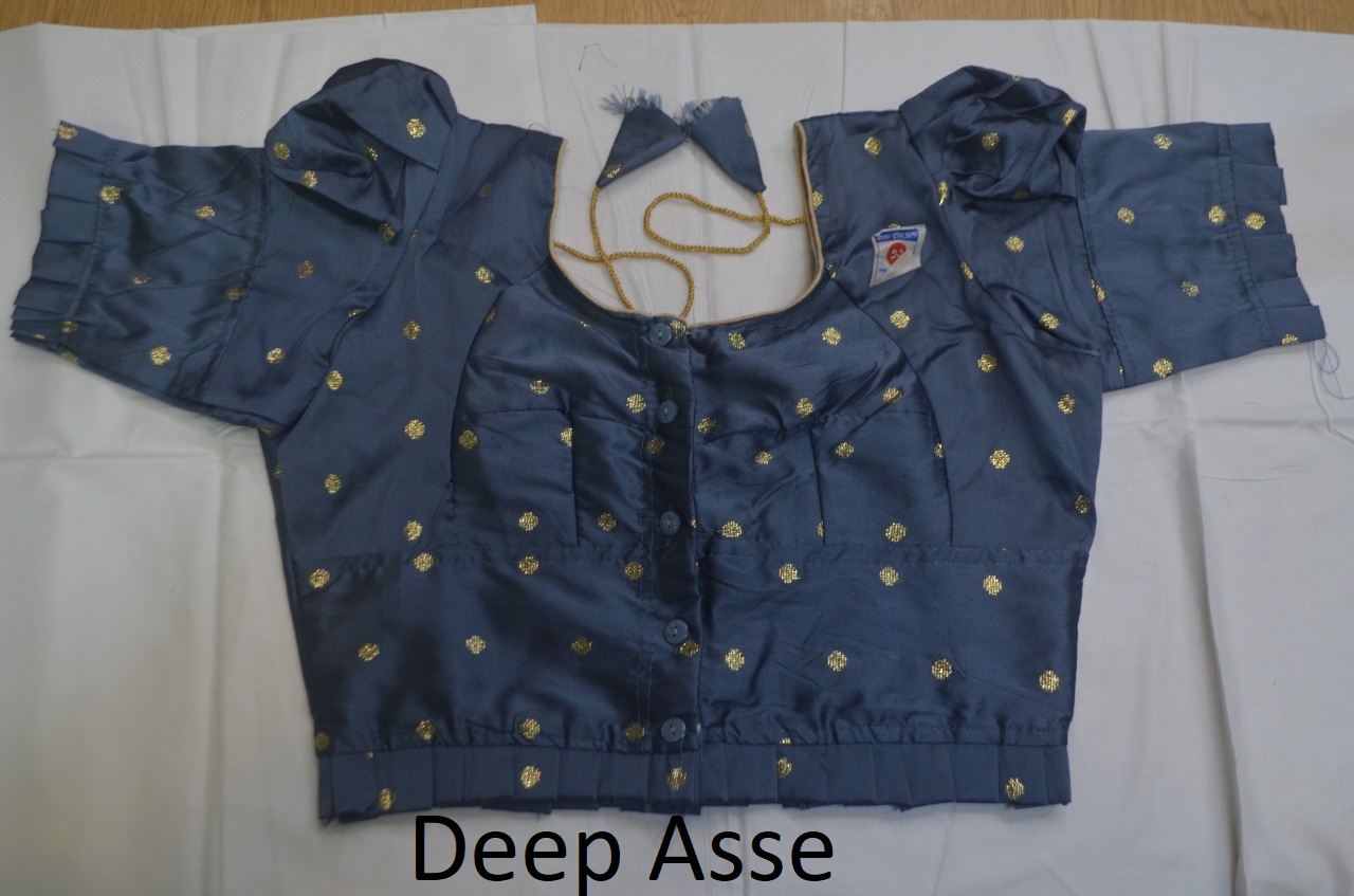 Dark Ash Color Buta Silk Kuchi Goti Hata (Short Sleeves) Blouse For Women.