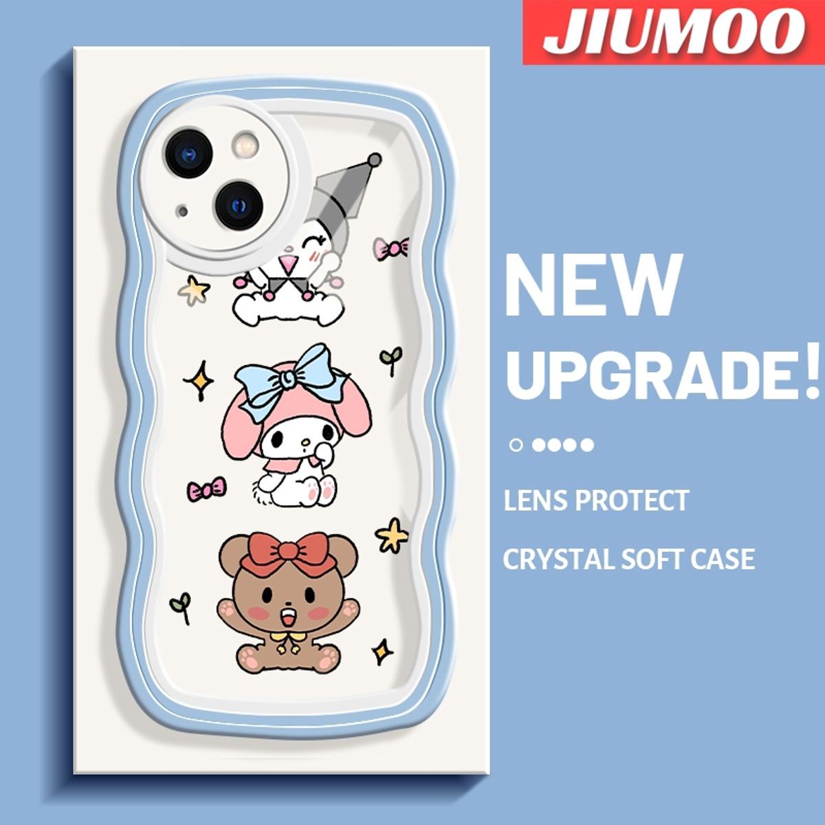 JIUMOO For IPhone 13 Mini Case Cartoon My Melody And kuromi Lovely Wave Border Shockproof Phone Cases Creative Transparent Casing