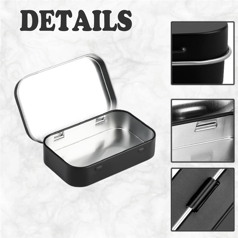 2 PCS Small Storage Box with Lid Rectangular Small Tin Boxes Metal Box with Lid Small Tin Box for Home Storage Easy to Use Black. 