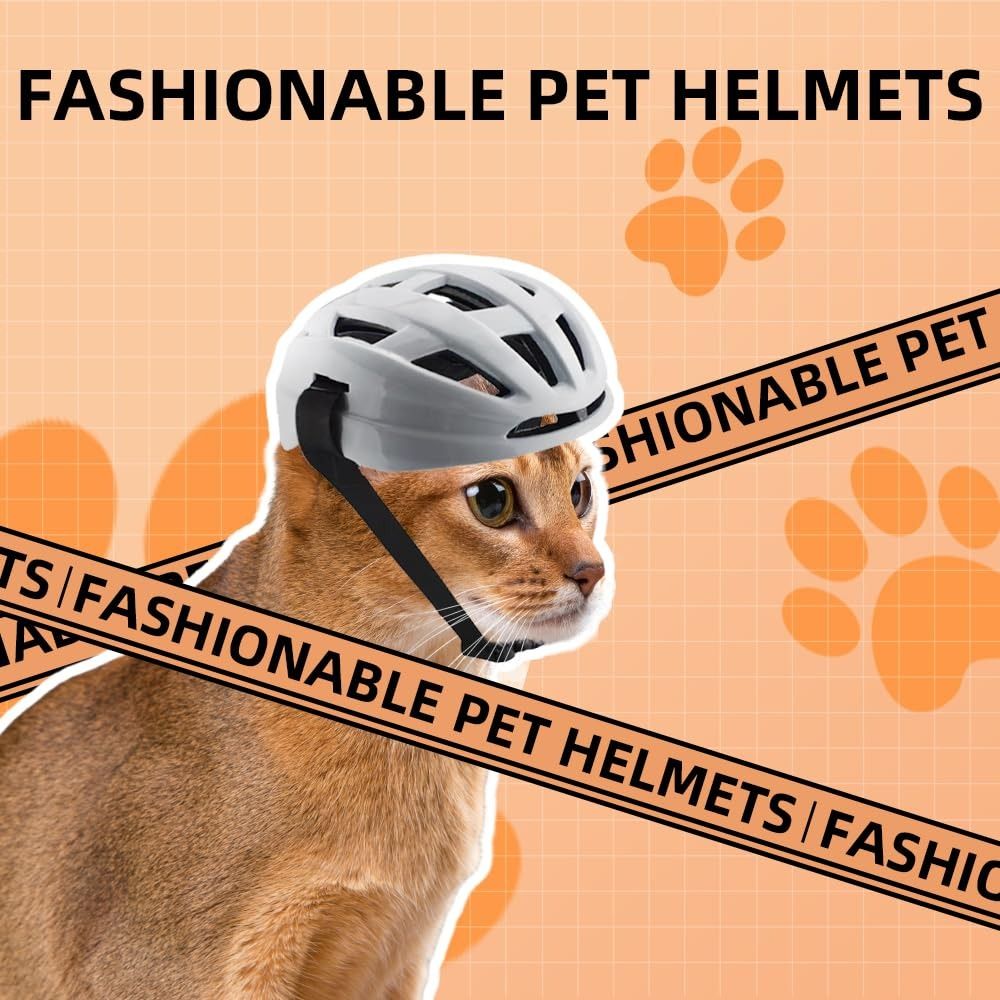 for Small Puppy Cat Motorcycle Dog Helmet White Small Cat Helmet with Adjustable Belt Head Protection. 