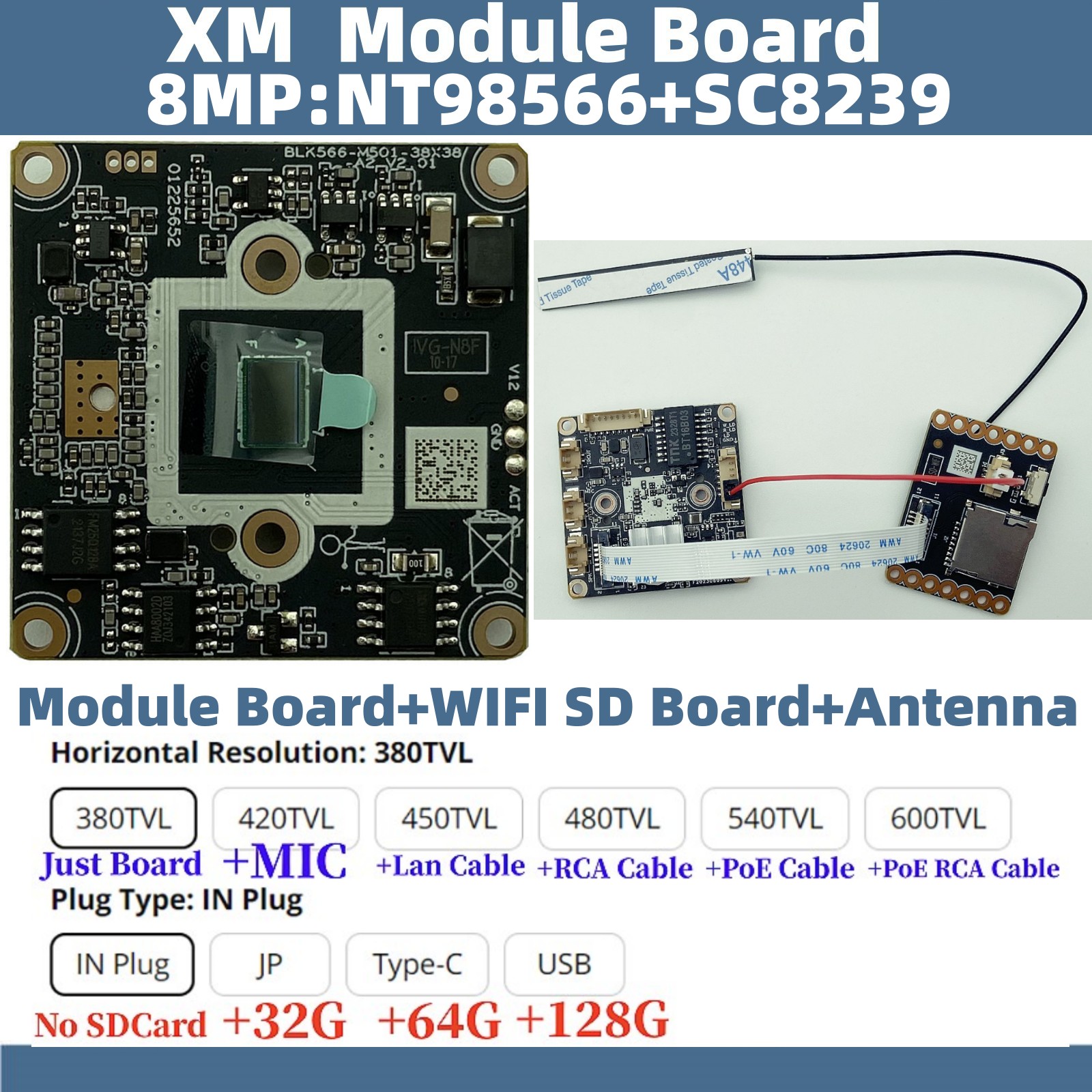 WIFI SDCard Optional 4K 8/5/4MP XM IP Camera Module Board 3840*2160 H.265 Face Human Detect XMEYE ICsee P2P ONVIF Cloud. 