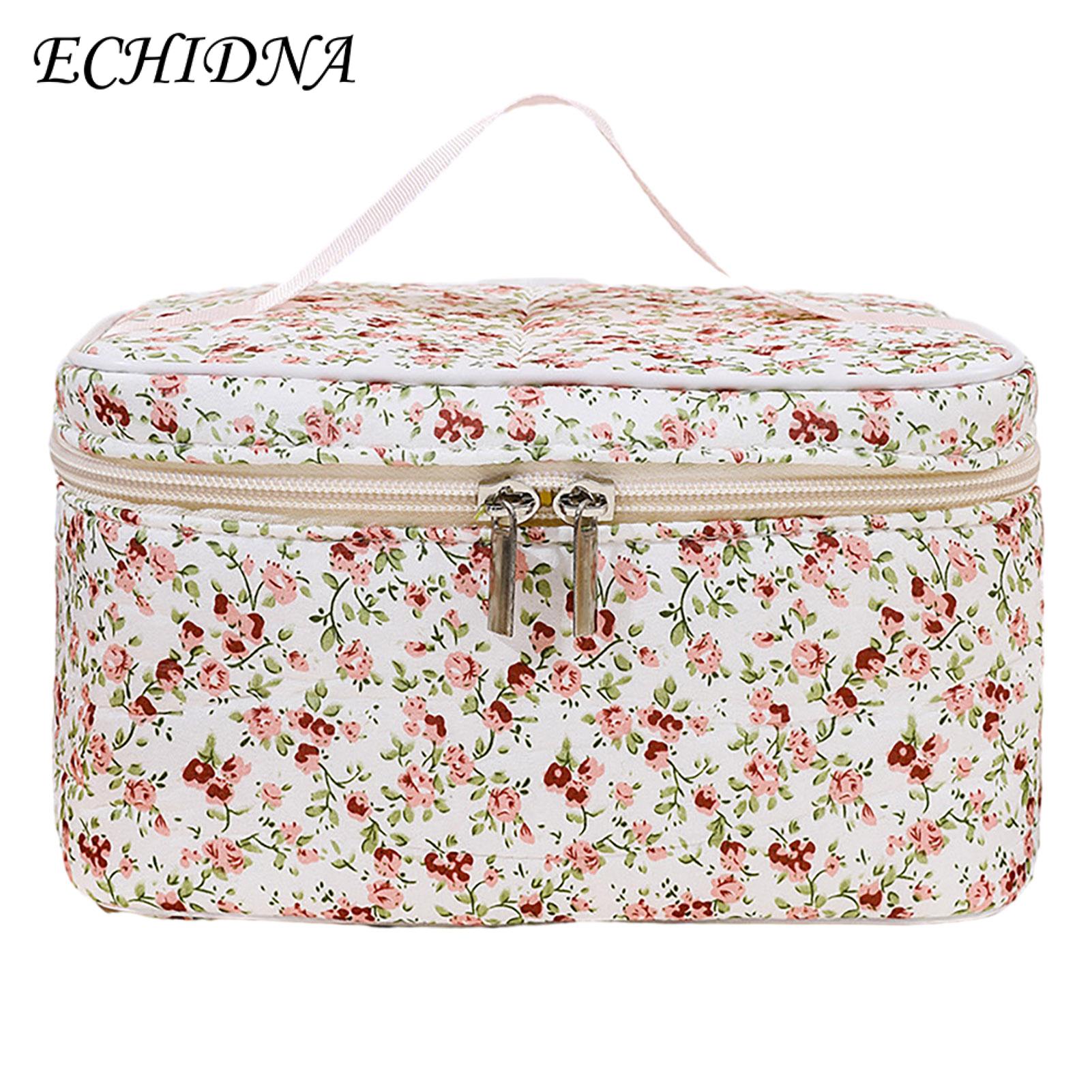 Travel-friendly Cosmetic Case Floral Pattern Large Capacity Cosmetic Bag Dual Zipper Makeup Organizer for Easy Cleaning Foldable Travel Case Stylish Makeup Pouch