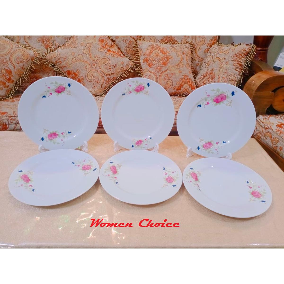 Flat Type Dinner Plate Set Ceramic White With Flower Print 9 Inch - 2 Pcs Set- Versatile And Stylish Plates For Your Everyday Dining Needs