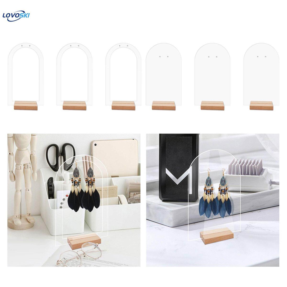 6 Pieces Earring Display Stand with Wooden Base Acrylic Props Live Broadcast