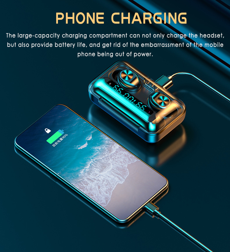 F9 TWS Bluetooth Earphones V5.0 TWS Earphones Touch Control LED Display Noise Canceling Earphones with Charging Box for Iphone Xiaomi. 