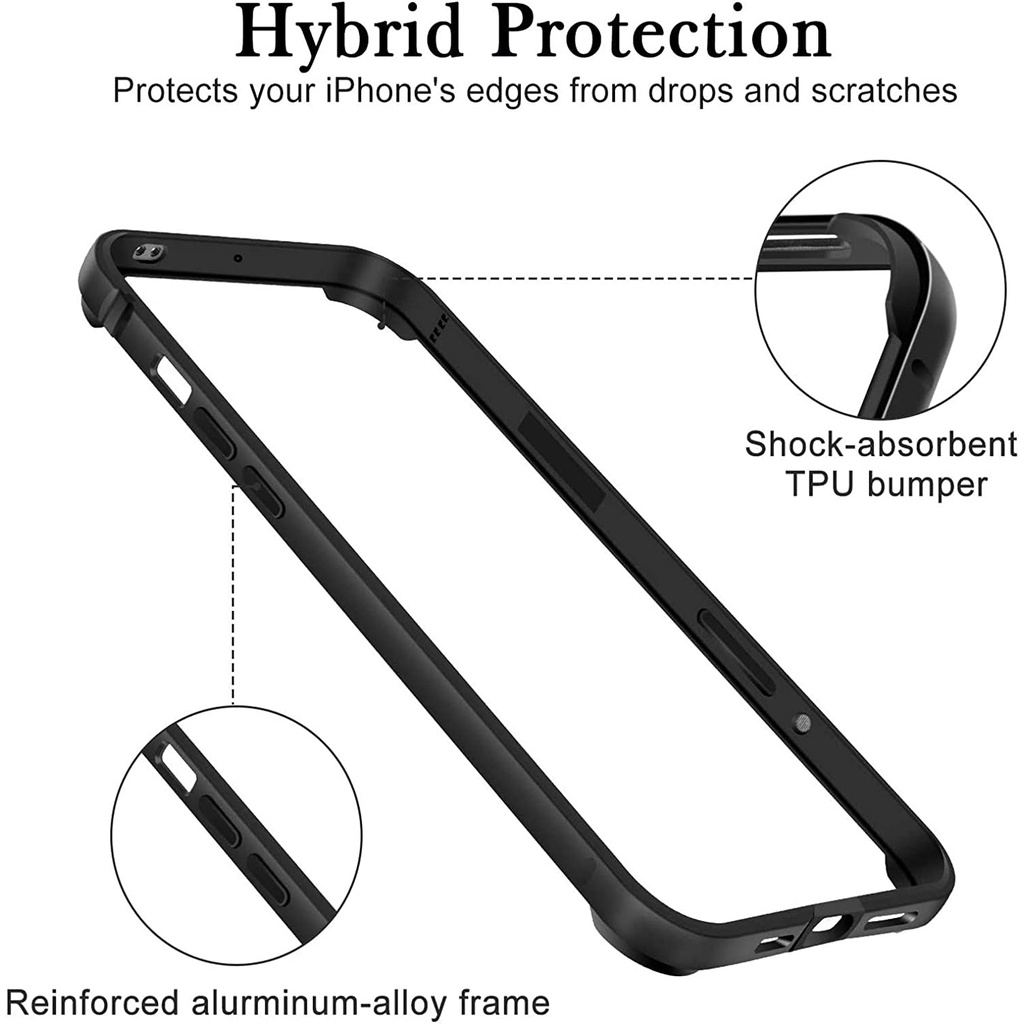 Aluminum Frame Metal Bumper Slim Case For iPhone 15 Pro Max Armor with Soft Inner Bumper Raised Edge Protection For iPhone 15 Plus For iPhone 14 Pro Max 13 Pro Max 12 Pro Max Cover. 
