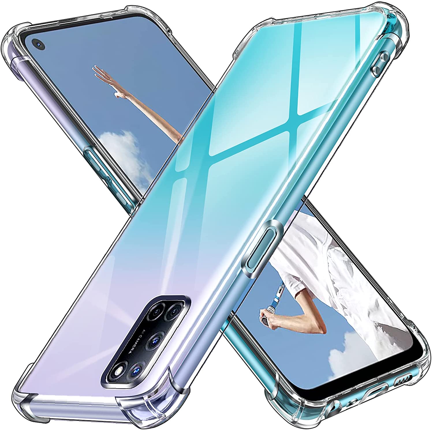 For OPPO A52 A92 Back Cover Shockproof Transparent Soft TPU Silicone Protector Phone Case with Shock Absorption Bumper Corners