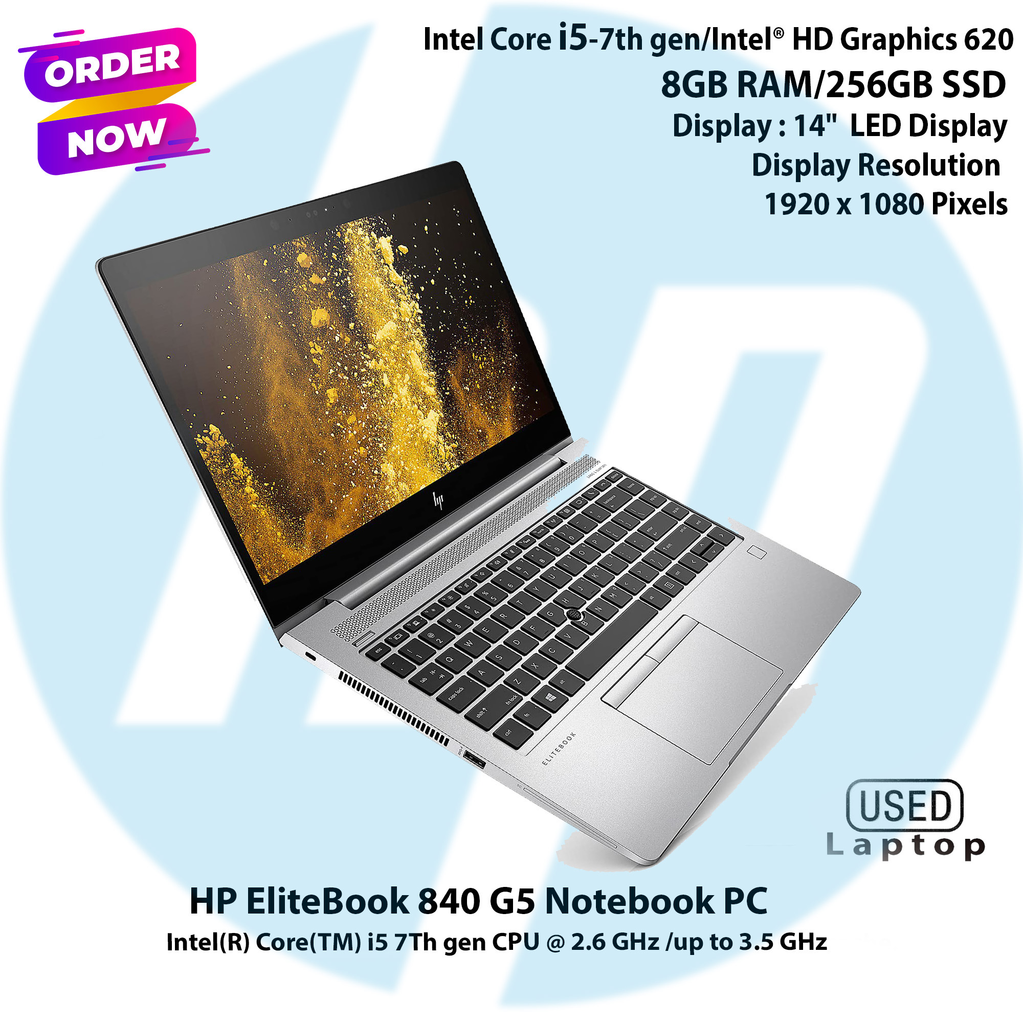 HP EliteBook 840 G5 Intel Core i5 7th Gen,8GB RAM,256GB SSD,14"Display Notebook Pc. 