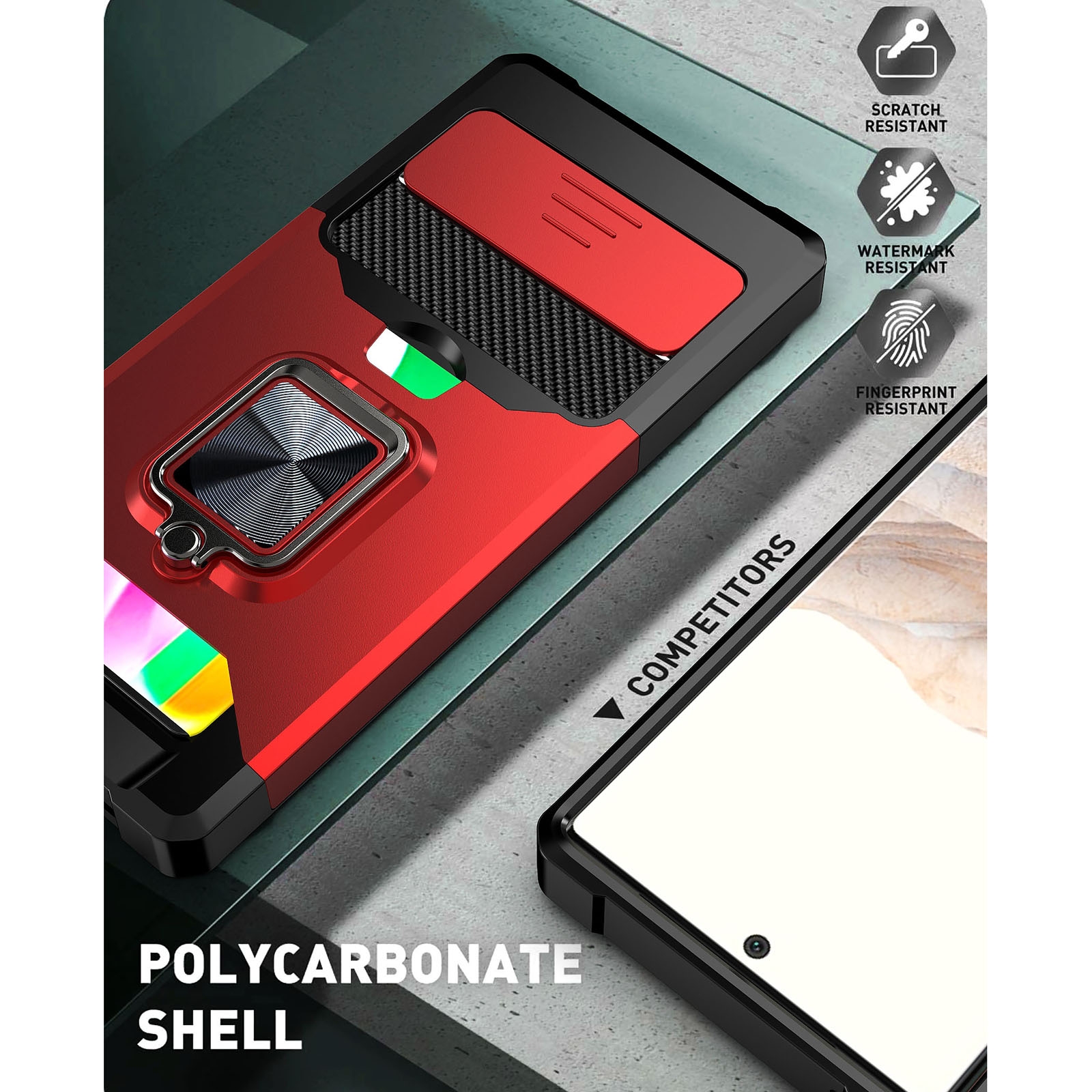 For Google Pixel 6 Pro Sliding Camera Cover Design PC + TPU Shockproof Case with Ring Holder & Card Slot. 