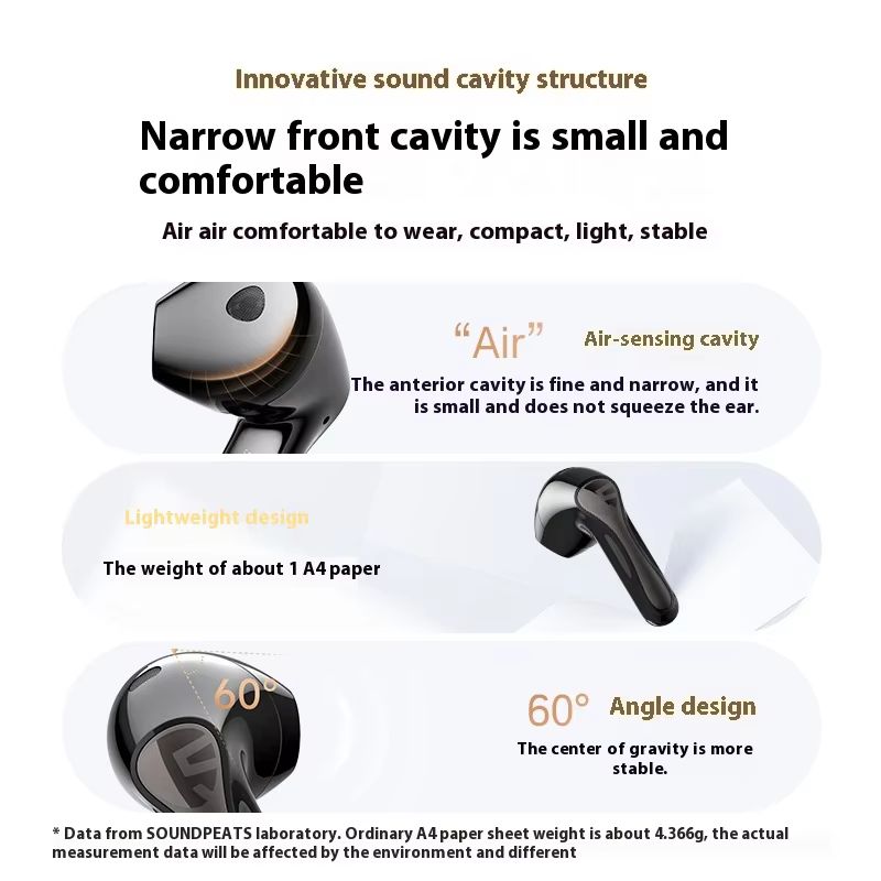 SoundPEATS Air5 Lite Wireless Earphones AI Noise Reduction Hi-Res SISA Spatial Sound Half In Ear Custom Gaming Earbud With 2Mics. 