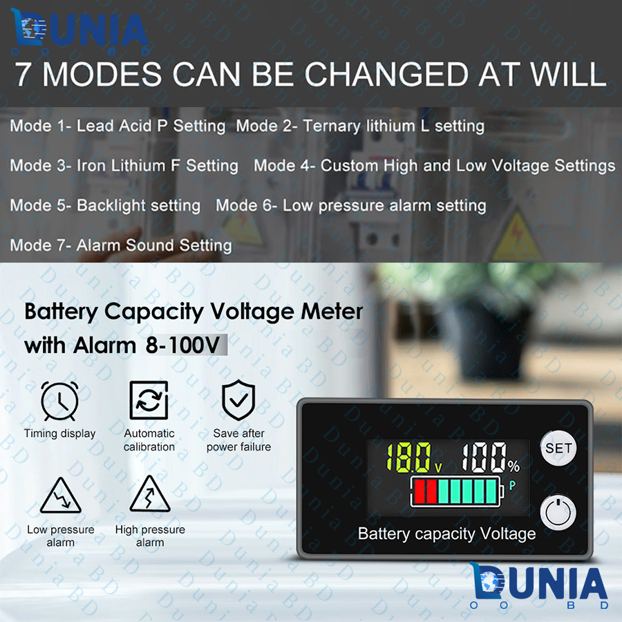 6133A Battery Monitor 8-100V Digital Battery Capacity and Percentage Voltage Level Switch Meter 12V 24V 48V LCD Display Marine RV Battery Power Indicator Panel. 