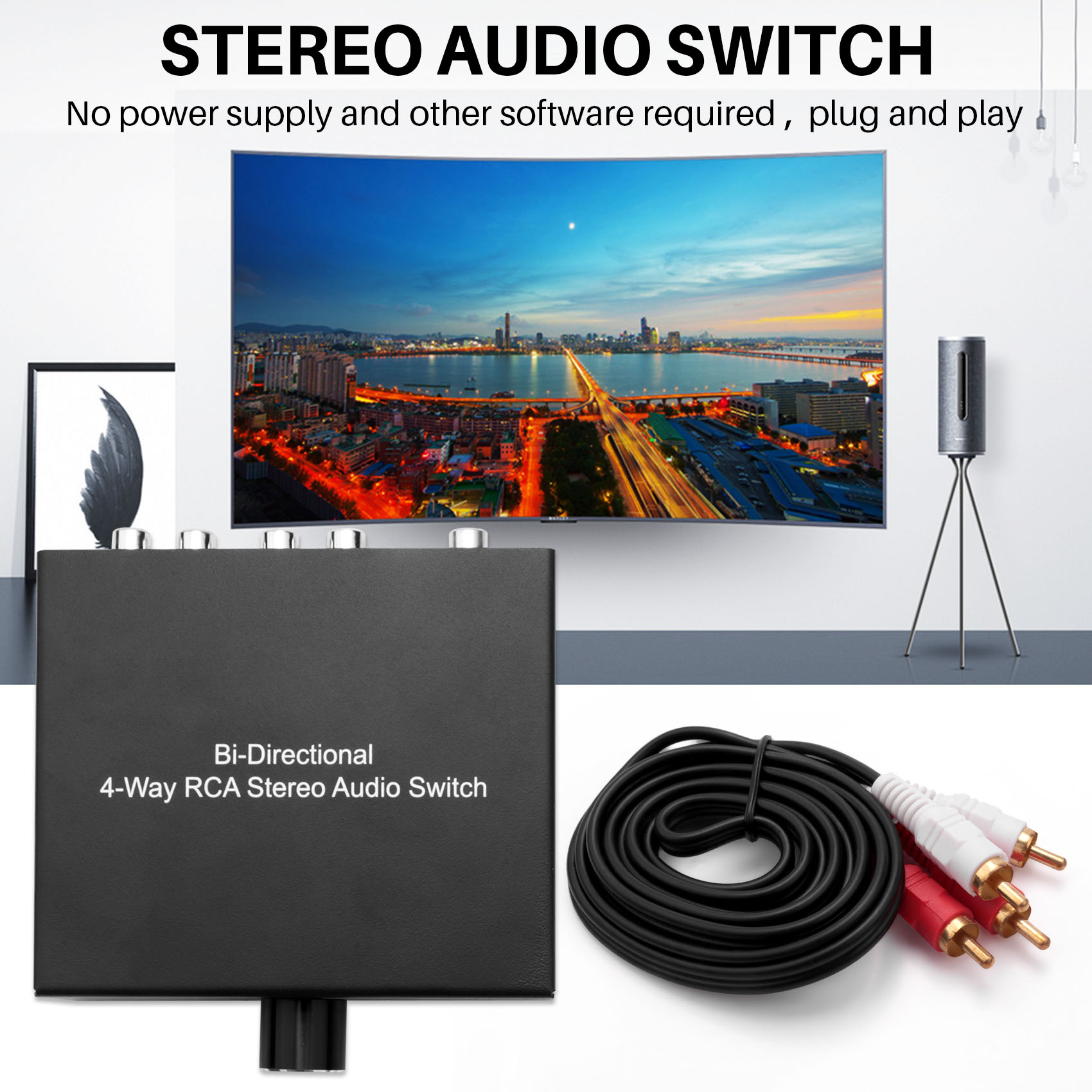 4 Way Bi-Directional Stereo Audio Switch L/R Jack Audio Switcher. 