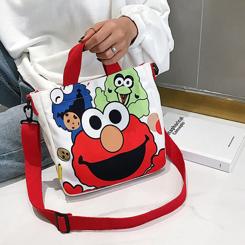 SAWU Sesame Street Elmo COOKIE MONSTER Cute Cartoon Fashion Canvas Women Shoulder Messenger Bag Female Girls Street Daily Crossbody Top handle Travel Handbags Daraz .bd