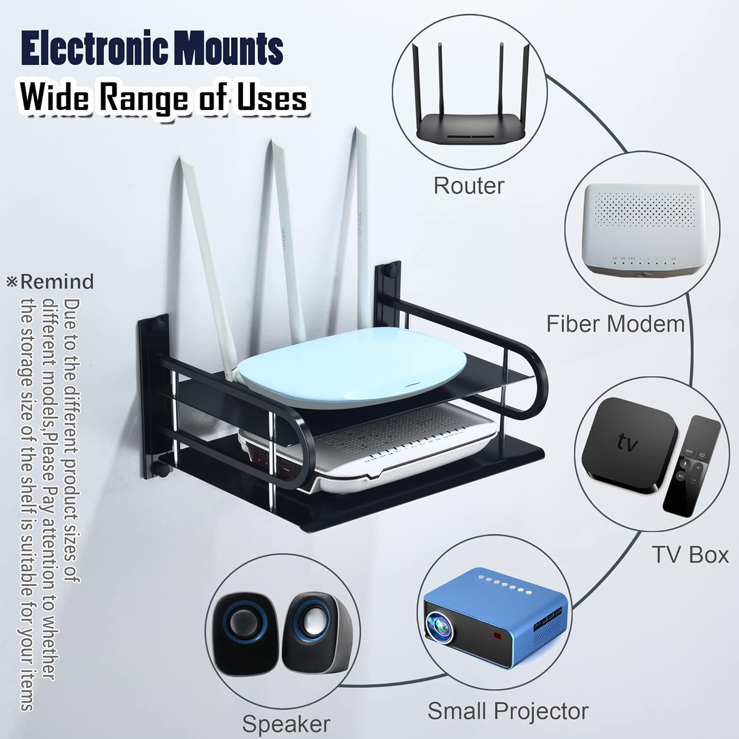 2 layer Black Aluminum Wifi Router Shelf Storage Boxes Cable Power Plus Wire Storage Box TV set-top Wall Shelf Hanging Bracket Boxer