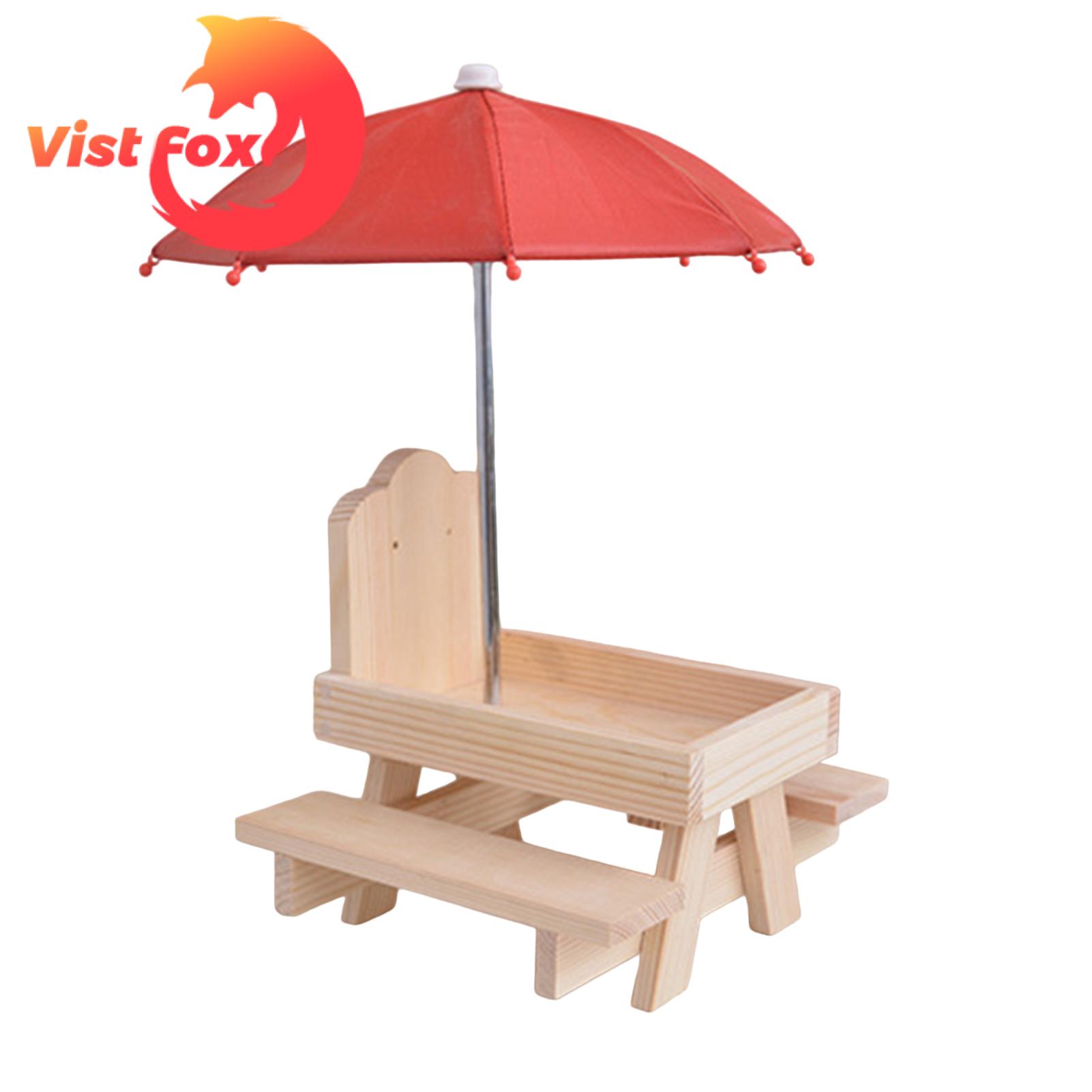 Squirrel Picnic Table Feeder Handmade Wood Squirrel Feeder with Red Umbrella Outdoor Picnic Table for Chipmunks Rain Protection Moisture-proof Waterproof Shade for Garden Buyers' Favorite Shade
