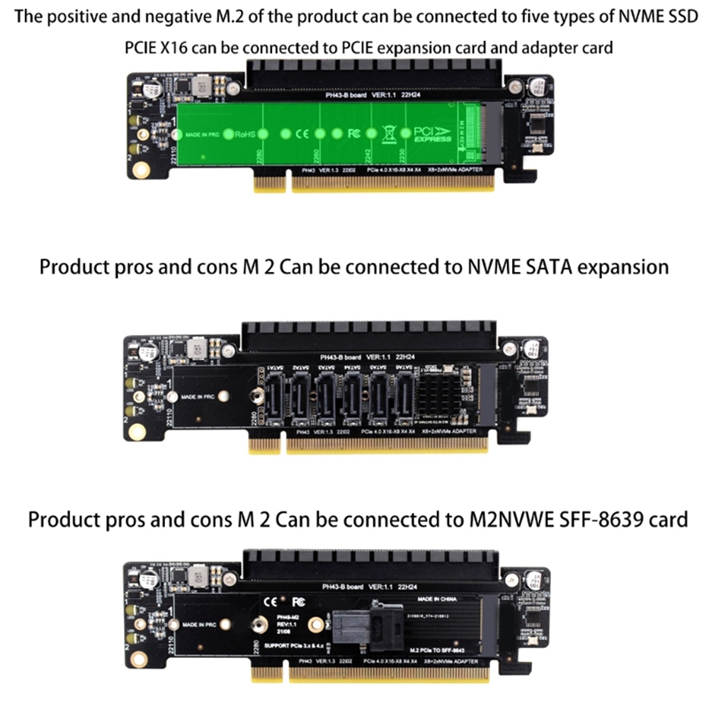 PCIE Splitter Adapter Card 8+4+4Hyper Ultra Quad VROC M.2 NVMe Port Expansion Riser Card. 