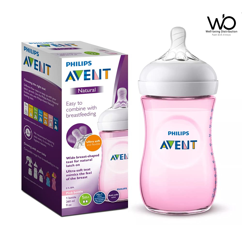 Baby Feeder Philips Avent Natural Ultra Soft Flexible Pink Feeding  Bottle for month+ Bottle 260ml