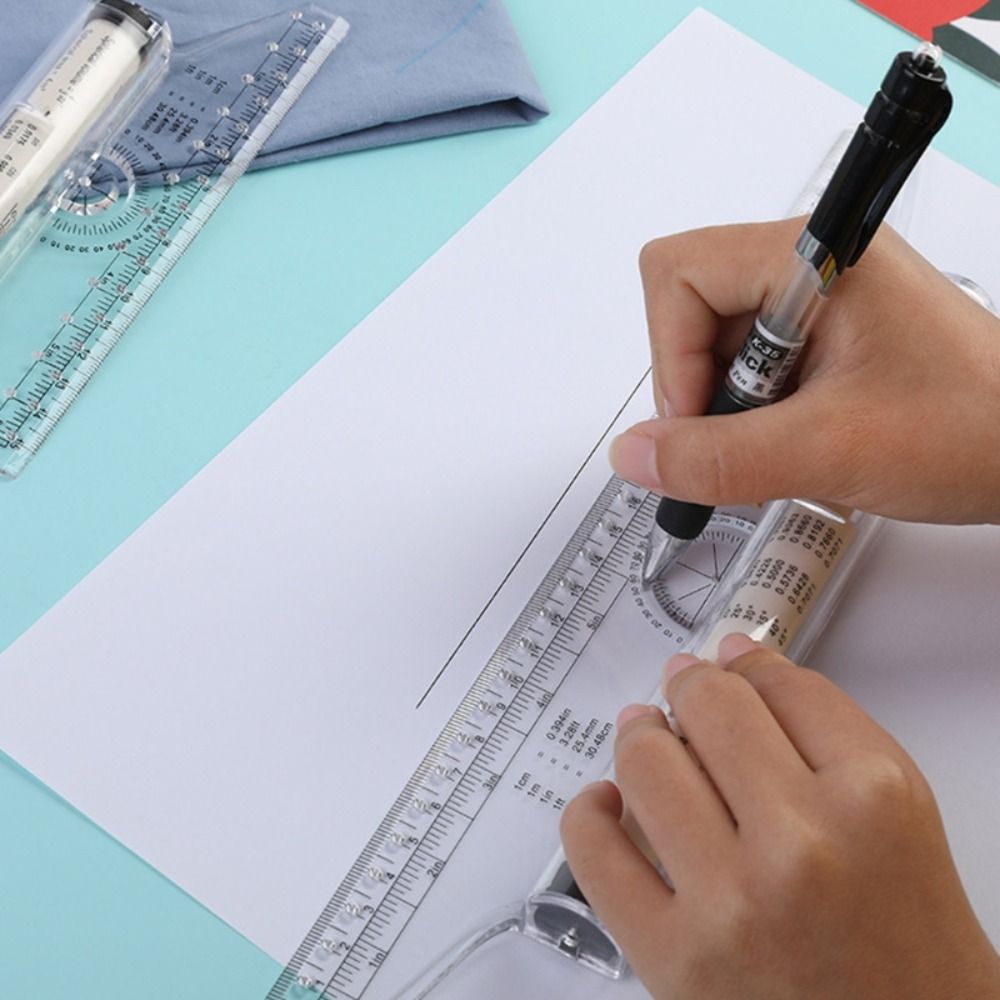 Transparent Parallel Roller Ruler Multi Function 15/30CM Plastic Stationery Scale Angle Balance Ruler Architectural Amour zii. 