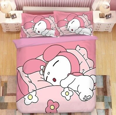 Ramadan Sale [READY STOCK] Konki My Melody Sleeping Quilt Cover Set / Comforter Cover Set 4 in 1 Queen King High Quality 800TC Microfiber Bedding Set Bedsheet Pillow Case Set Cadar Toto Cover Sarung Selimut Sarung Bantal Modern Cartoon Design - Konki RS