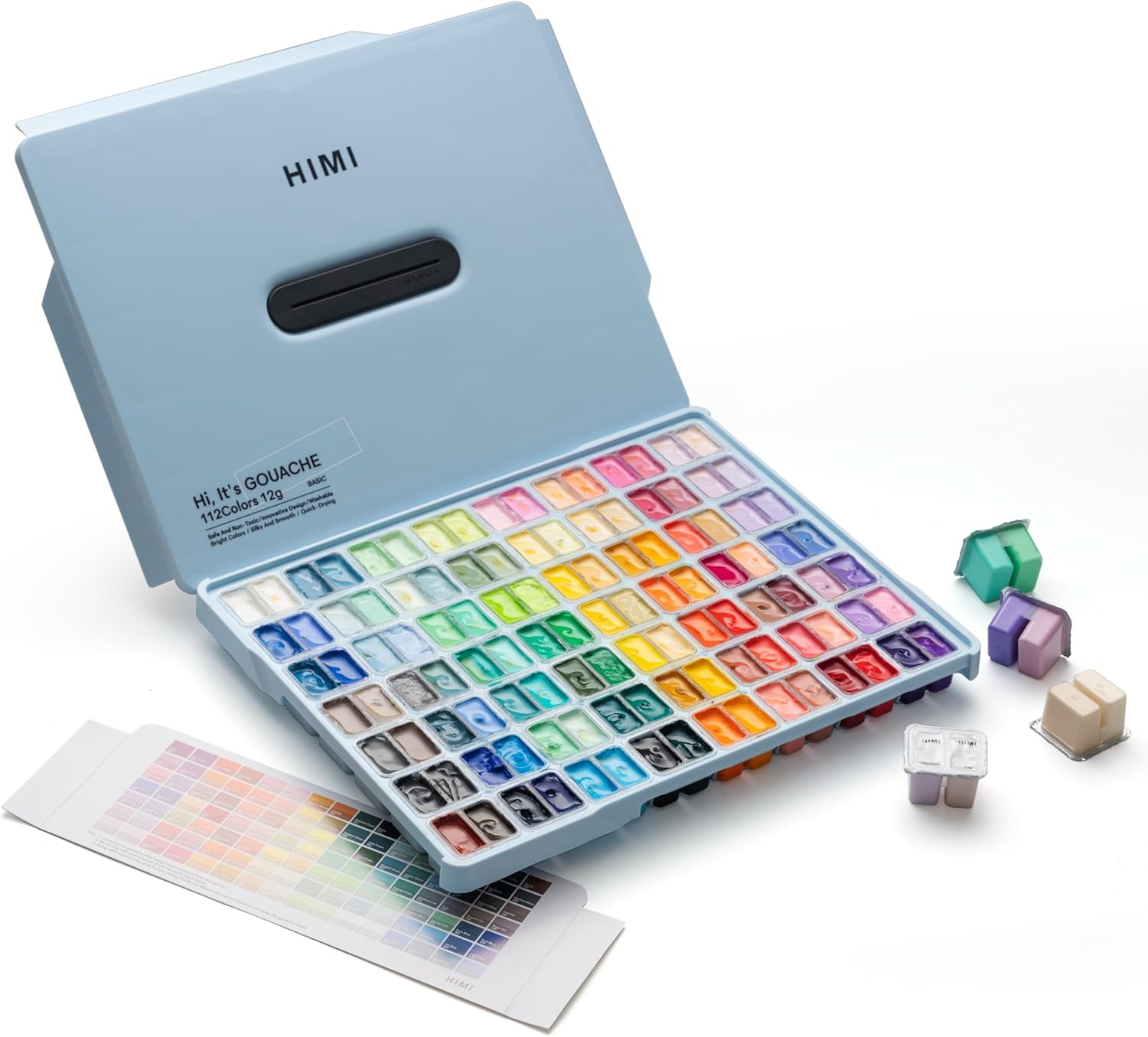 HIMI Gouache paint set, 112 colours, 12 ml, Non Toxic Paint for Canvas and Paper, Art Supplies for Professionals (ice blue). 