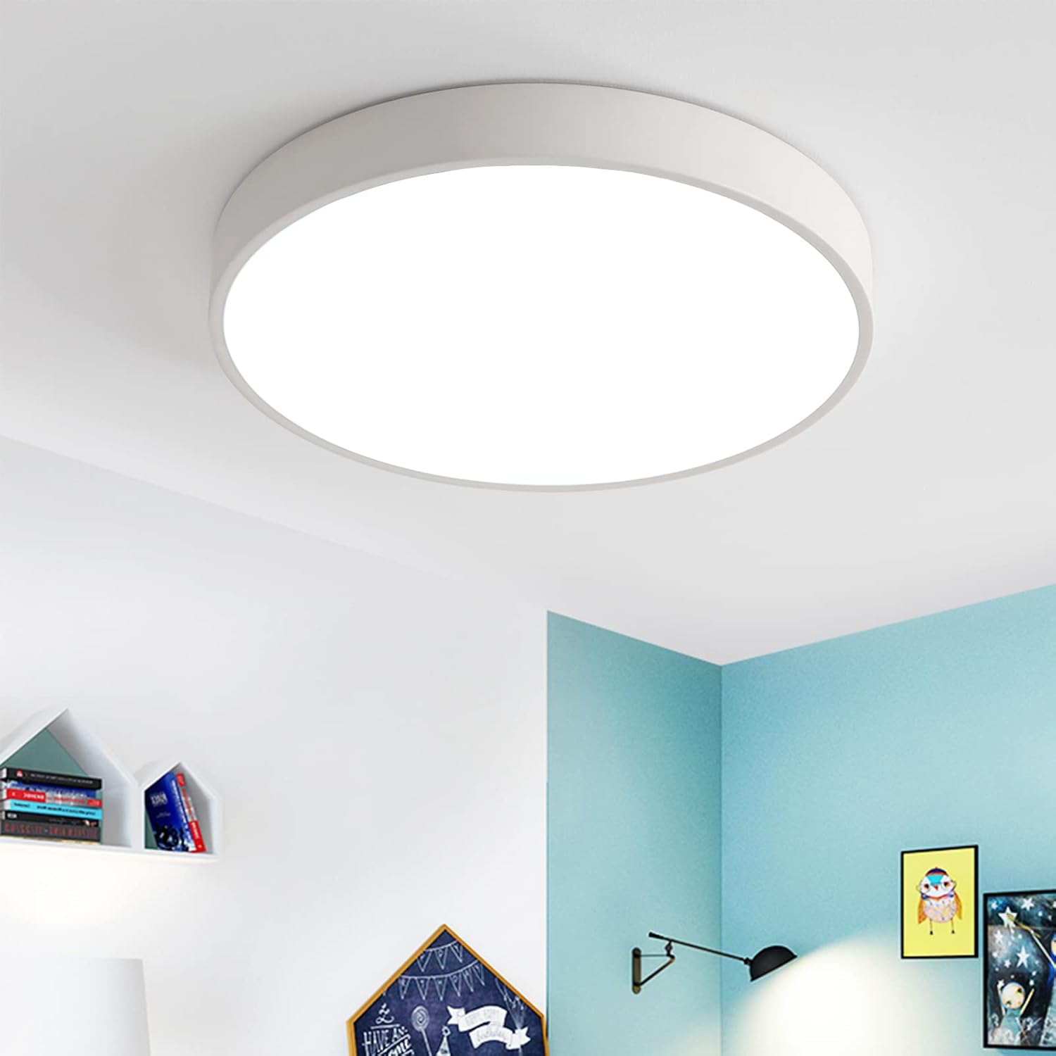 LED Ceiling Light Round Ultra Slim 24 W Diameter 30 x 4 cm Warm White 3000 K Lamp for Living Room Bedroom Office Kitchen Office (White)