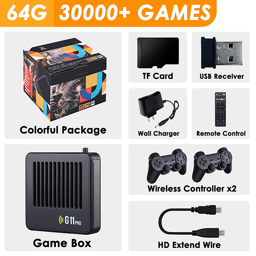 60000 Games Stick G11 Pro Video Game Box Console 2.4G Double System Wireless Controller 64G/128G/256G Portable Retro Game Box. 