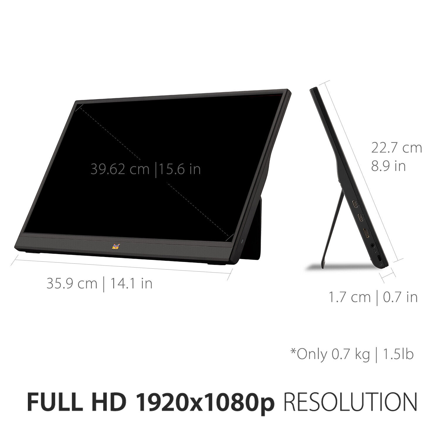 ViewSonic Portable 1080p IPS Monitor VA1655 15.6" with USB C and mini-HDMI. 
