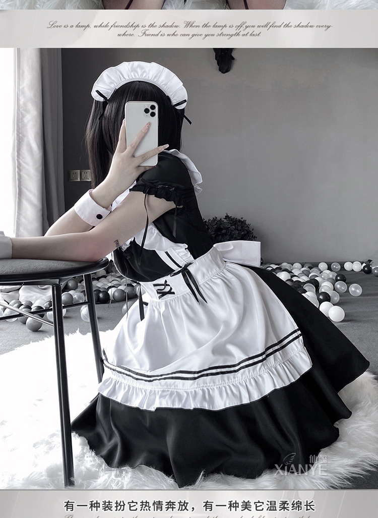 Maid Costume Set Anime Cosplay Lolita Japanese Maid Dress Outfit Cute Black Dress. 
