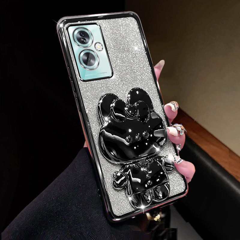 For OnePlus Nord N30 SE / Nord N30 Back Cover case with Cute Rabbit Makeup Mirror Stand Luxury Slim Gradient Plating Glitter Girls Back cover Clear Soft Silicone Protective Pouch