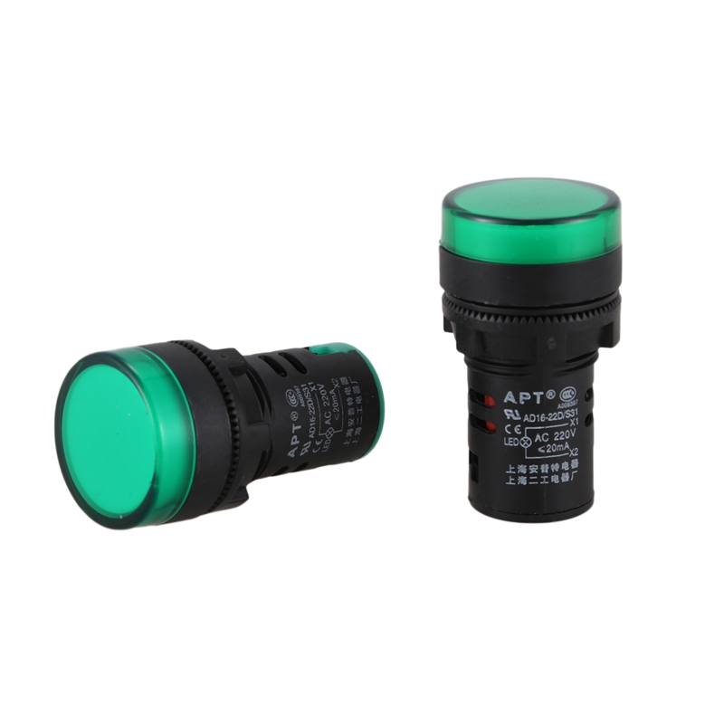 2 Pcs AC220V Green LED Power Indicator Pilot Signal Light Lamp 22mm Dia. 
