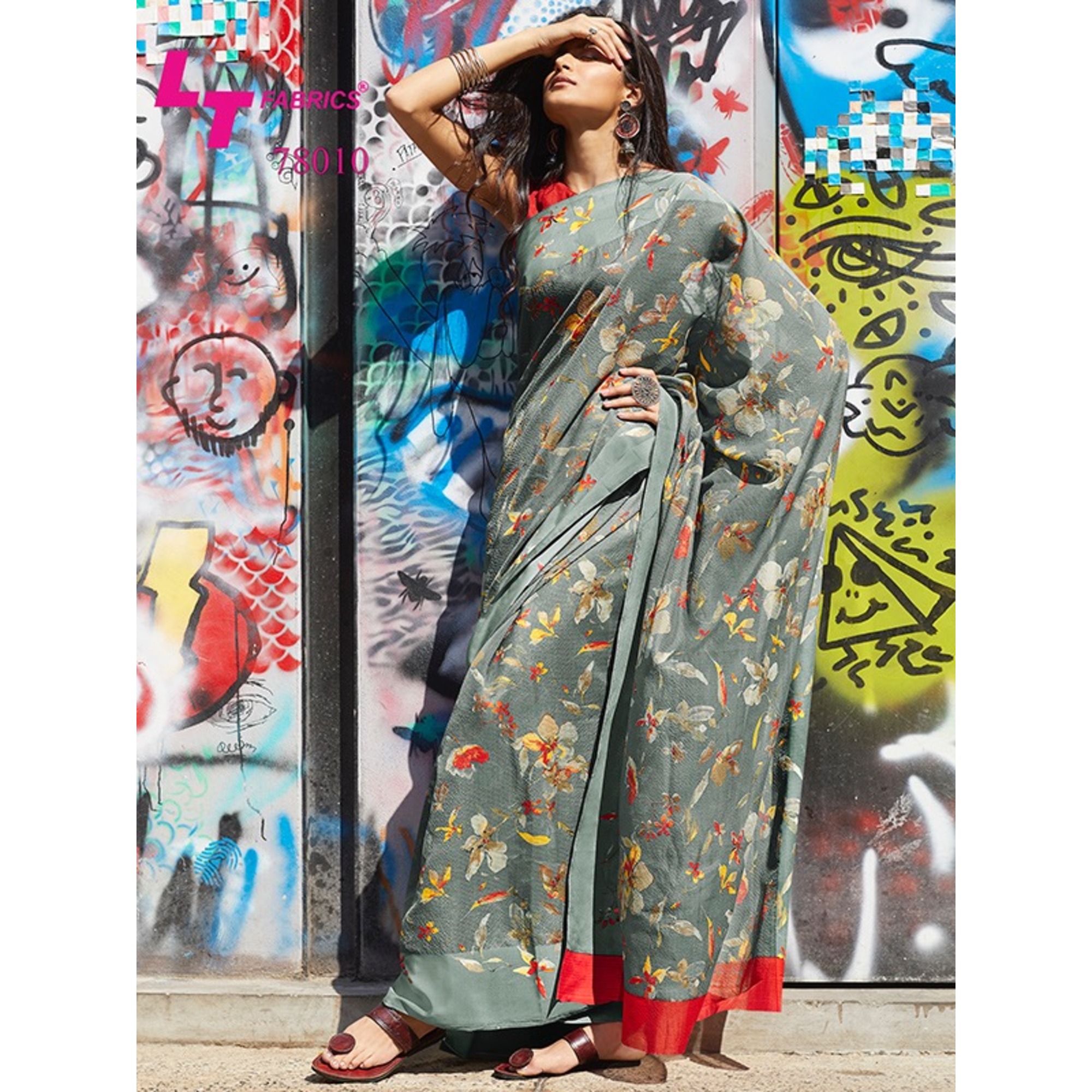 Diamu Imported LT Kaashi Linen Floral Print Saree (DLKS-78010). 